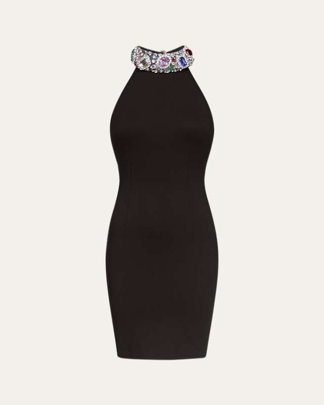 Crystal Gemstone Halter Mini Dress